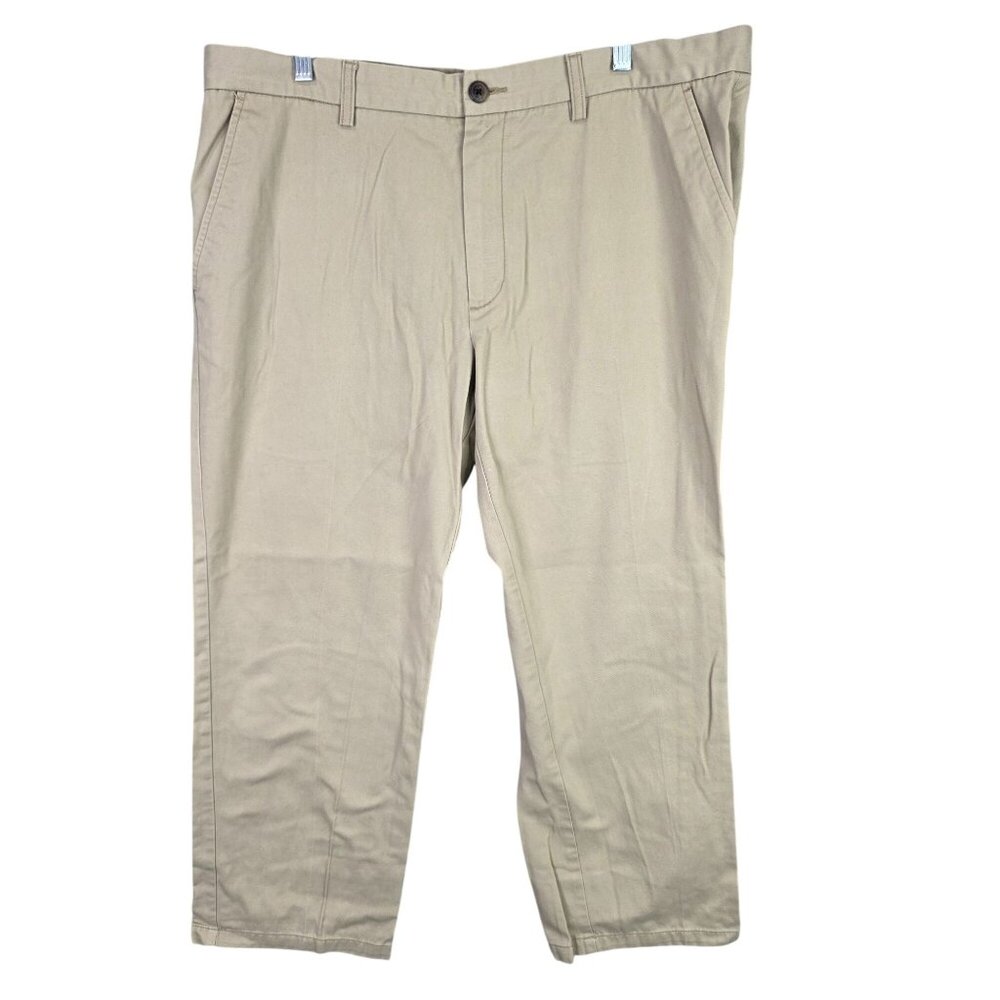 Mens St Johns Bay Khaki Beige Easy Care Pants Flat Front Cotton Blend Size 38X29